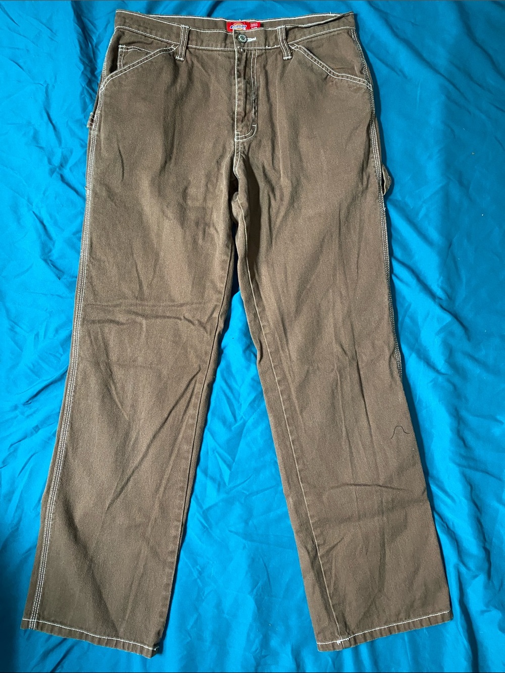 Dickies Brown Loose Straight Contrast Stitch Cotton Twill Carpenter Pants - Picture 3 of 12